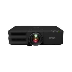 Proyector Epson negro con lente central y rejilla de ventilación frontal